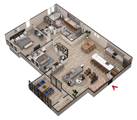 Floor plan for 2 beds, 1 bath, 1173 sqft